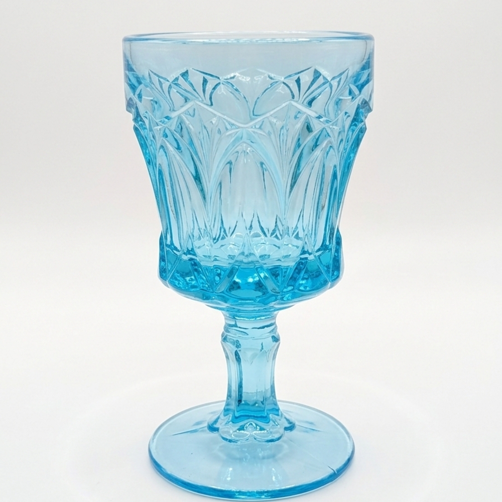 Vintage-Style Blue Pressed Glass Goblet - Elegant Dining Stemware